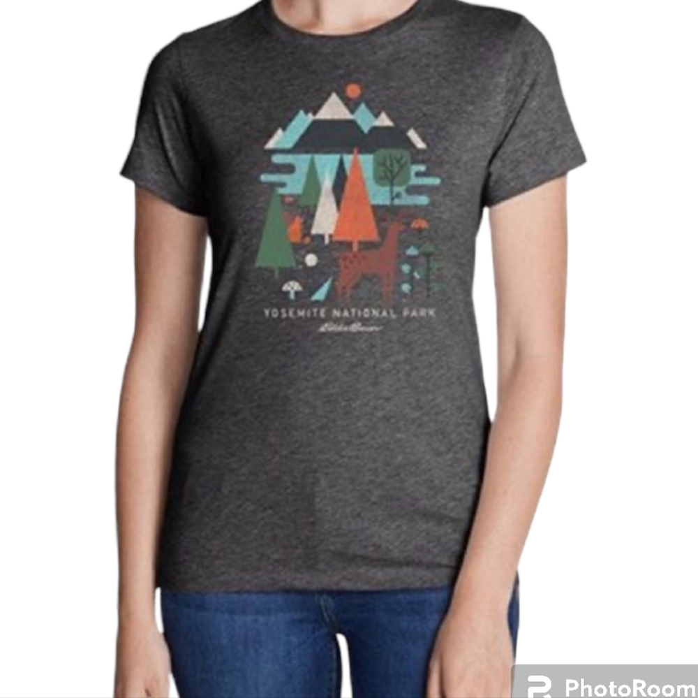 Eddie Bauer Dark Grey Colorful Retro Yosemite National Park T-shirt size Small
